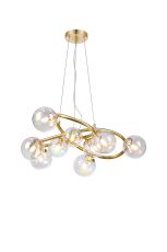 Monza 70cm Twisted Pendant, 9 x G9, Satin Gold, Iridescent Plated Glass