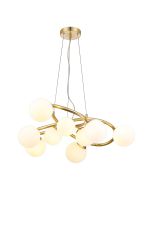 Monza 70cm Twisted Pendant, 9 x G9, Satin Gold, Opal Glass
