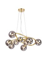 Monza 70cm Twisted Pendant, 9 x G9, Satin Gold, Smoke Plated Glass