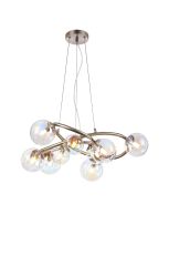 Monza 70cm Twisted Pendant, 9 x G9, Satin Nickel, Iridescent Plated Glass