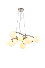 Monza 70cm Twisted Pendant, 9 x G9, Satin Nickel, Opal Glass