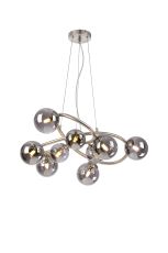 Monza 70cm Twisted Pendant, 9 x G9, Satin Nickel, Smoke Plated Glass