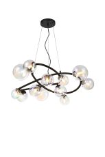 Monza 90cm Twisted Pendant, 12 x G9, Satin Black, Iridescent Plated Glass