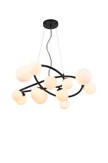 Monza 90cm Twisted Pendant, 12 x G9, Satin Black, Opal Glass