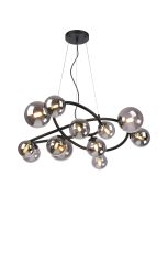 Monza 90cm Twisted Pendant, 12 x G9, Satin Black, Smoke Plated Glass