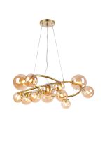 Monza 90cm Twisted Pendant, 12 x G9, Satin Gold, Amber Plated Glass