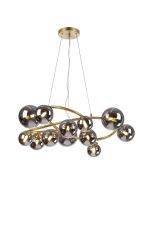 Monza 90cm Twisted Pendant, 12 x G9, Satin Gold, Chrome Plated Glass