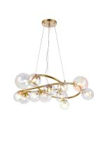 Monza 90cm Twisted Pendant, 12 x G9, Satin Gold, Iridescent Plated Glass