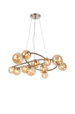 Monza 90cm Twisted Pendant, 12 x G9, Satin Nickel, Amber Plated Glass