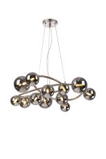 Monza 90cm Twisted Pendant, 12 x G9, Satin Nickel, Chrome Plated Glass