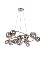 Monza 90cm Twisted Pendant, 12 x G9, Satin Nickel, Smoke Plated Glass