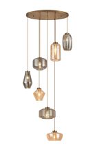 SPECIAL ITEM*** Zenth Antique Brass With Mixed Glass, 7 Light E27 2m Oval Multiple Pendant