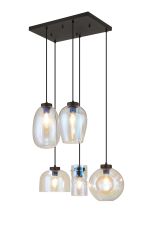 SPECIAL ITEM*** Zenth Satin Black With Mixed Glass, 5 Light E27 2m Rectangular Multiple Pendant