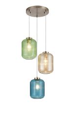 SPECIAL ITEM*** Zenth Satin Nickel 3 Light E27 With Mix Ribbed Cylinder Glass (P)