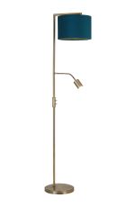 Zenth Floor Lamp, 1 Light E27, Antique Brass/Teal 30x20cm Velvet Shade