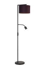 Zenth Floor Lamp, 1 Light E27, Satin Black/Aubergine 30x20cm Velvet Shade