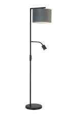 Zenth Floor Lamp, 1 Light E27, Satin Black/Dark Grey/Silver 30x20cm Velvet Shade