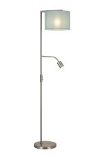 Zenth Floor Lamp, 1 Light E27, Satin Nickel/Duck Egg 30x20cm Linen Shade
