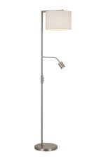 Zenth Floor Lamp, 1 Light E27, Satin Nickel/Porcelain 30x20cm Faux Silk Shade