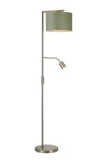 Zenth Floor Lamp, 1 Light E27, Satin Nickel/Sage Green/Prosecco 30x20cm Velvet Shade