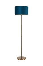 Zenth Floor Lamp, 1 Light E27, Antique Brass/Teal 40x22cm Velvet Shade