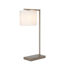 Zenth Table Lamp, 1 Light E27, Satin Nickel/Porcelain 20x16.5cm Faux Silk Shade