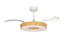 Coin Fan M 49cm 40W LED Dimmable Ceiling With Built-In 30W DC Fan, 3000-5000K Remote, APP, Alexa&Google Voice Control, 6400lm, Wood/White