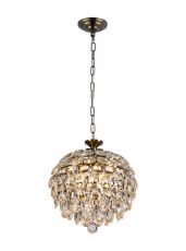 Coniston Pendant, 3 Light E14, Antique Brass/Crystal