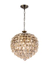 Coniston Pendant, 6 Light E14, Antique Brass/Crystal