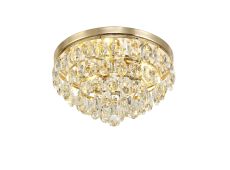 Coniston Flush Ceiling, 3 Light E14, French Gold/Crystal