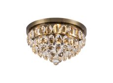 Coniston Flush Ceiling, 3 Light E14, Antique Brass/Crystal