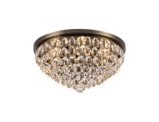 Coniston 60cm Flush Ceiling, 6 Light E14, Antique Brass/Crystal