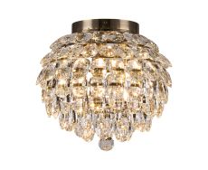 Coniston IP 35cm Ceiling, 5 Light G9, IP44, Antique Brass/Crystal