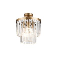 Cosette 30cm Semi Flush Ceiling, 3 Light E14, Antique Brass/Clear Crystal