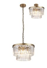Cosette 40cm Pendant/Semi Flush, 4 Light E14, Antique Brass/Clear Crystal