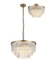 Cosette 50cm Pendant/Semi Flush, 5 Light E14, Antique Brass/Clear Crystal