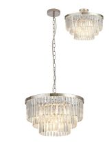 Cosette 50cm Pendant/Semi Flush, 5 Light E14, Polished Nickel/Clear Crystal