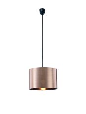 Dako Black Pendant 1 Light E27 With 300 x 200mm Metallic Copper Finish Cylinder Shade, c/w Ceiling Bracket