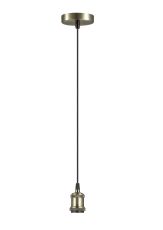 Dreifa 1.5m Suspension Kit 1 Light Antique Brass/Antique Base and Black Braided Cable, E27 Max 20W, c/w Ceiling Bracket (Maximum Load 1.5kg)