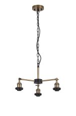 Dreifa Curved Round Pendant (FRAME ONLY), 3 x E27, Antique Brass/Black