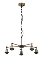 Dreifa Curved Round Pendant (FRAME ONLY), 5 x E27, Antique Brass/Black