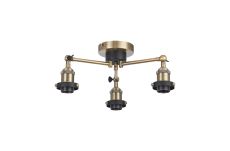 Dreifa Curved Round Ceiling (FRAME ONLY), 3 x E27, Antique Brass/Black