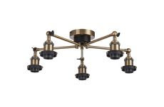 Dreifa Curved Round Ceiling (FRAME ONLY), 5 x E27, Antique Brass/Black