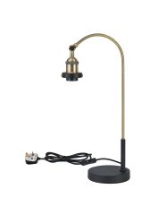 Dreifa Curved Over Arm Table Lamp Without Shade, 1 x E27, Antique Brass/Black