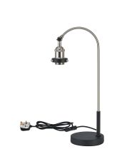 Dreifa Curved Over Arm Table Lamp Without Shade, 1 x E27, Satin Nickel/Black