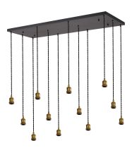 SPECIAL ITEM*** Dreifa Rectangular Multiple Pendant (FRAME ONLY), 12 Light E27, Satin Black/Gilt Bronze