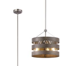 Fiamma 35cm Multi Height Pendant/Semi Flush, 3 Light E27, Satin Nickel/Grey Wood