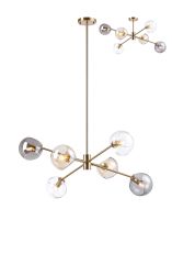 Eldia 85cm Round Fixed Multi Height Pendant/Semi Flush With Double Cut Glass, 6 x E14, Antique Gold/Cognac/Clear/Smoke