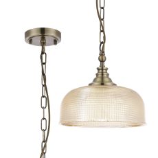 Arvo 27cm Flush/Single Pendant, 1 Light Adjustable E27, Antique Brass/Amber Glass