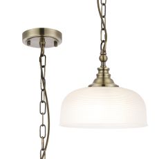 Arvo 27cm Flush/Single Pendant, 1 Light Adjustable E27, Antique Brass/Frosted Glass